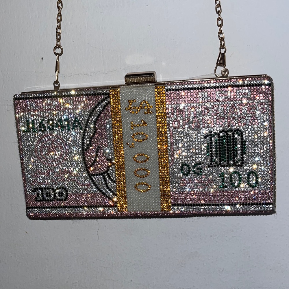 Pink Rhinestone Money Clutch